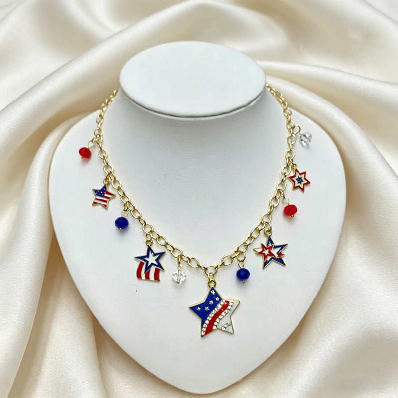 Retro USA Flag Hat Pendant Tassel Necklace 8ZA6JNC289L