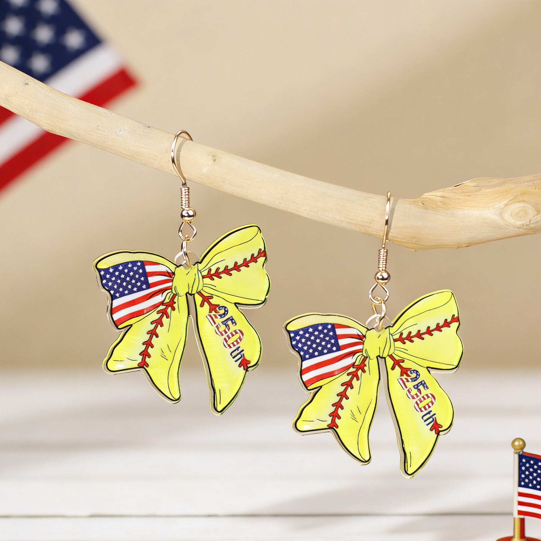 Stylish USA Flag Bowknot Pendant Hook Earring 8ZA6JER184L