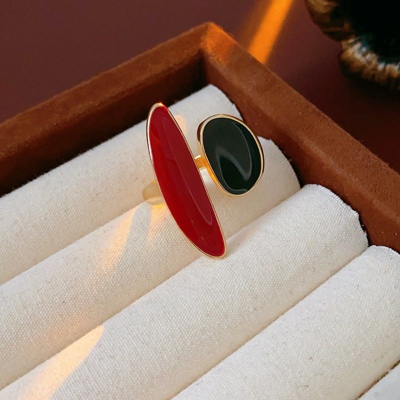 Chunky Two Tone Enamel Teardrop Open Ring 6W6JRG363