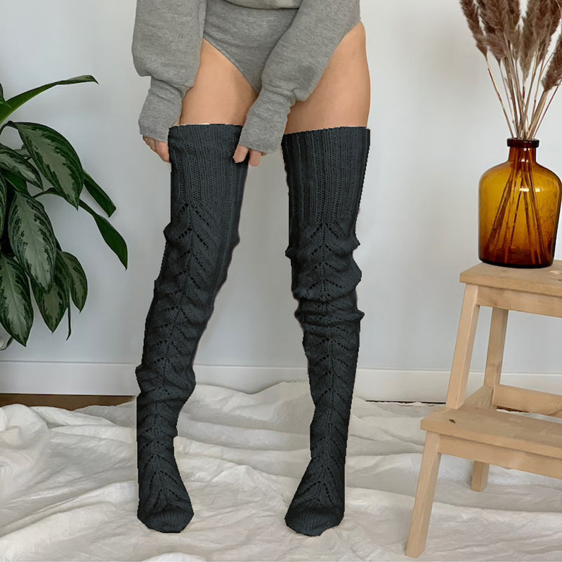 Hollow Out Knit Slouch Thigh High Socks 6W8FSO888