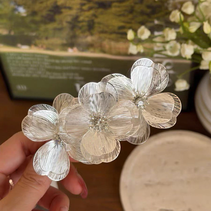 Exaggerated 3D Sliver Flower Hair Clip 8AS6HCP383L