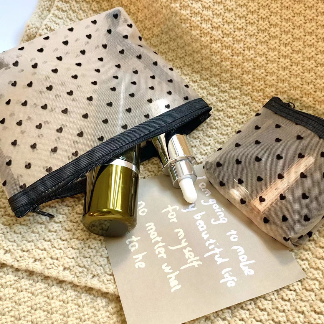 Love Print See Through Mesh Make Up Bag DP25A596