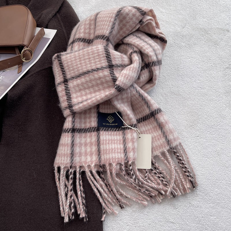 Vintage Plaid Wool Blend Knit Tassel Scarf 6W6NSC67