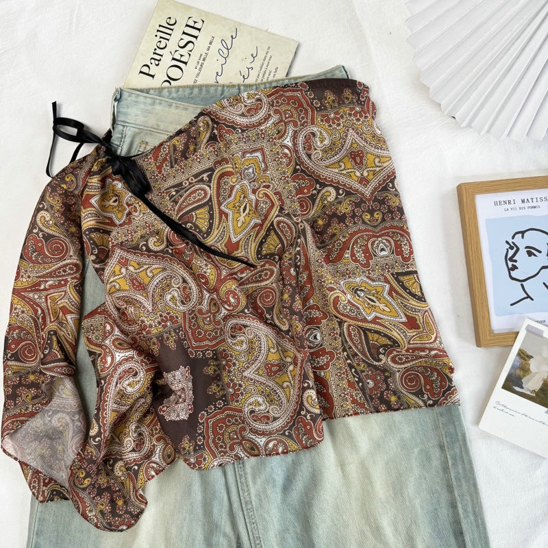 Vintage Asymmetrical Tie Waist Hip Scarf  Wrap 6W1SL46