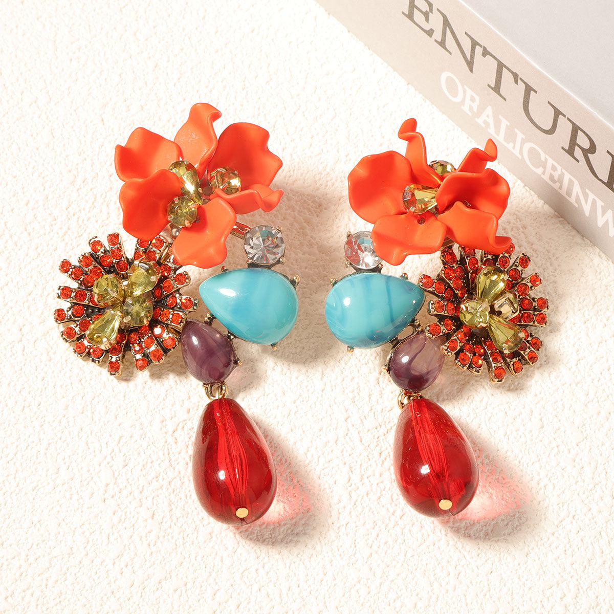Resin Flower Teardrop Earrings - DippedShop Wholesale - #6707