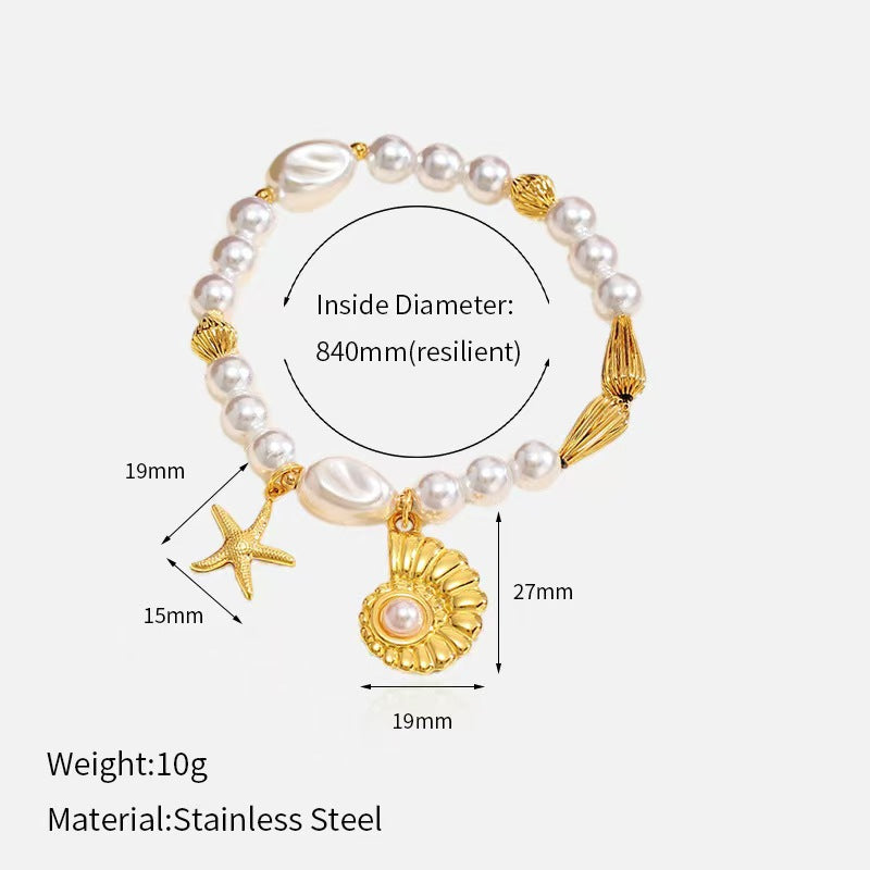 Elegant Pearl Shell Charm Beaded Chain Bracelet 6W6JBR523