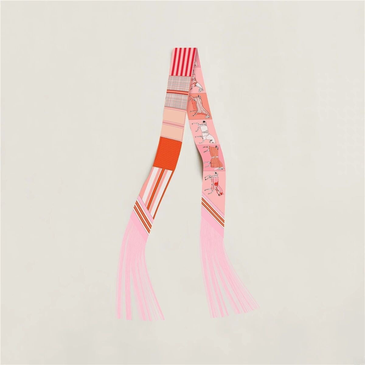 Simple Striped Print Tassel Silk Scarf 6W6NSI247