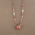 Vintage Pink Rose Flower Pearl Choker Necklace 6W6JNC385L