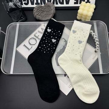 Rhinestone Cotton Socks - DippedShop Wholesale - #1667