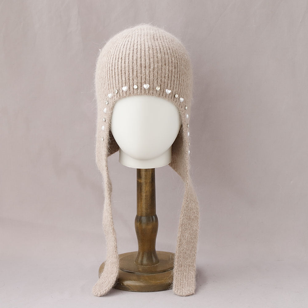 Pearl Rhinestone Angora Trapper Beanie 6W6HAT698