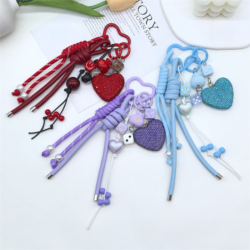Sparkling Rhinestone Heart Braided Keychain Bag Charms DP25C762