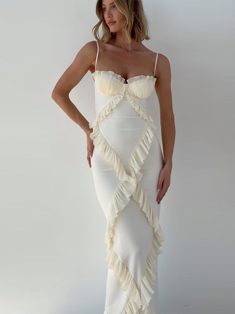 Wrap Ruffle Split Spaghetti Maxi Dress DP25D610