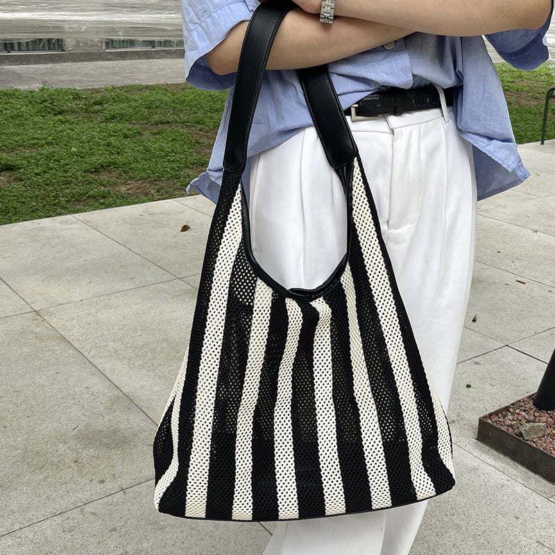 Simple Striped Color Block Mesh Shoulder Bag 6W10BBG2382