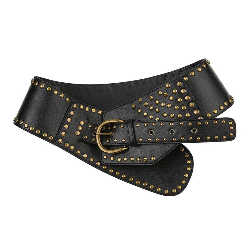 Chunky Punk Wide Studded PU Leather Belt 6W6JBT186
