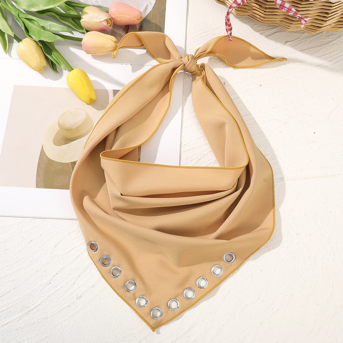 Trendy Studded Hollow Out Triangle Bandana Headscarf MK2BK6W6HHS15