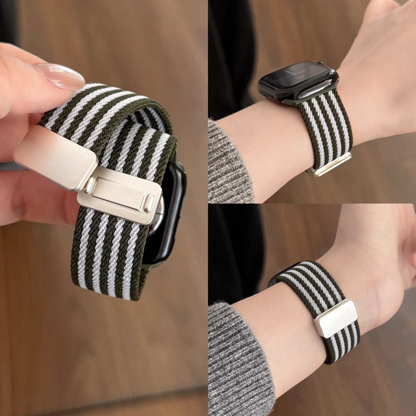 Color Block Nylon Weave Magnetic Watch Band 6W6JWA115