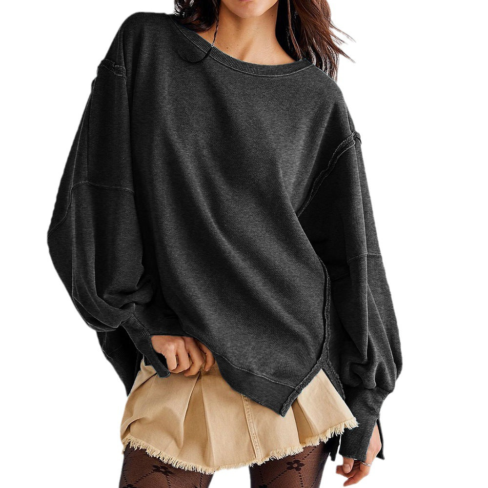 Oversize Solid Color Crew Neck Sweatshirt DP25E575