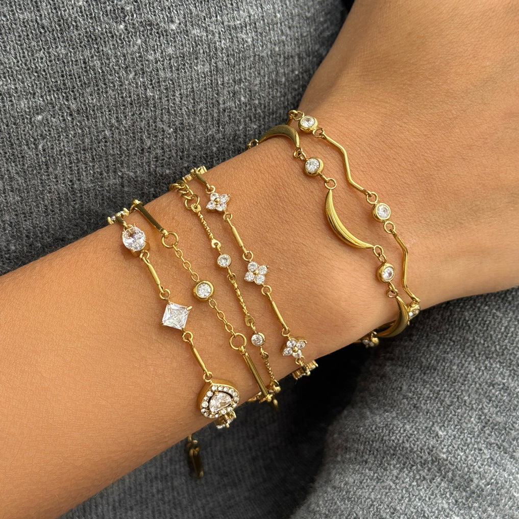 Cubic Zirconia Gold Plated Link Chain Bracelet 6W6JBR358