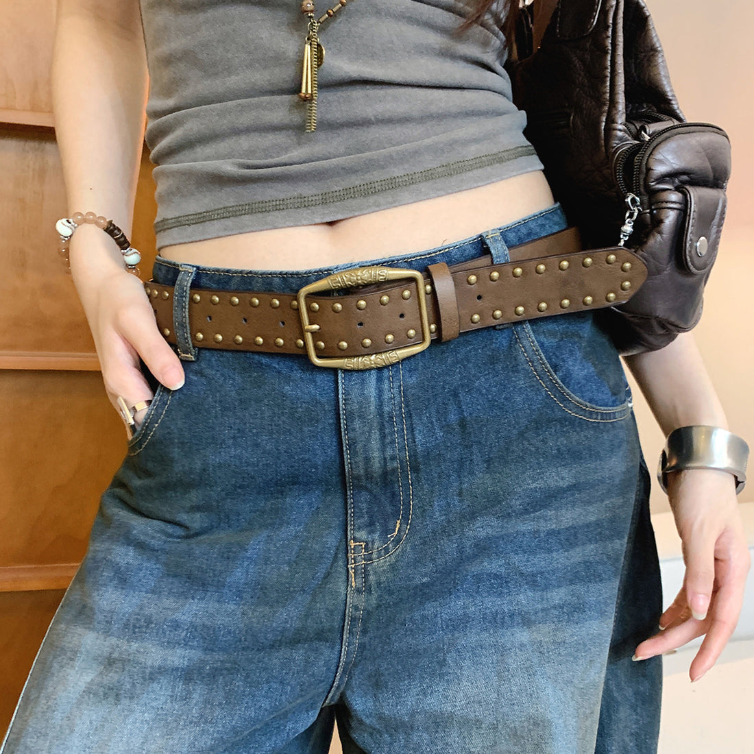 Western Studded Leather Belt - DippedShop Wholesale - #7987