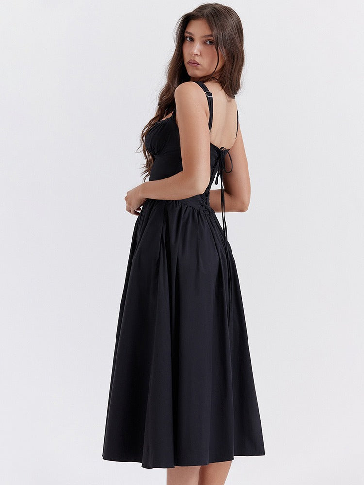 Flower Print Low Collar Spaghetti Midi Dress DP25B409