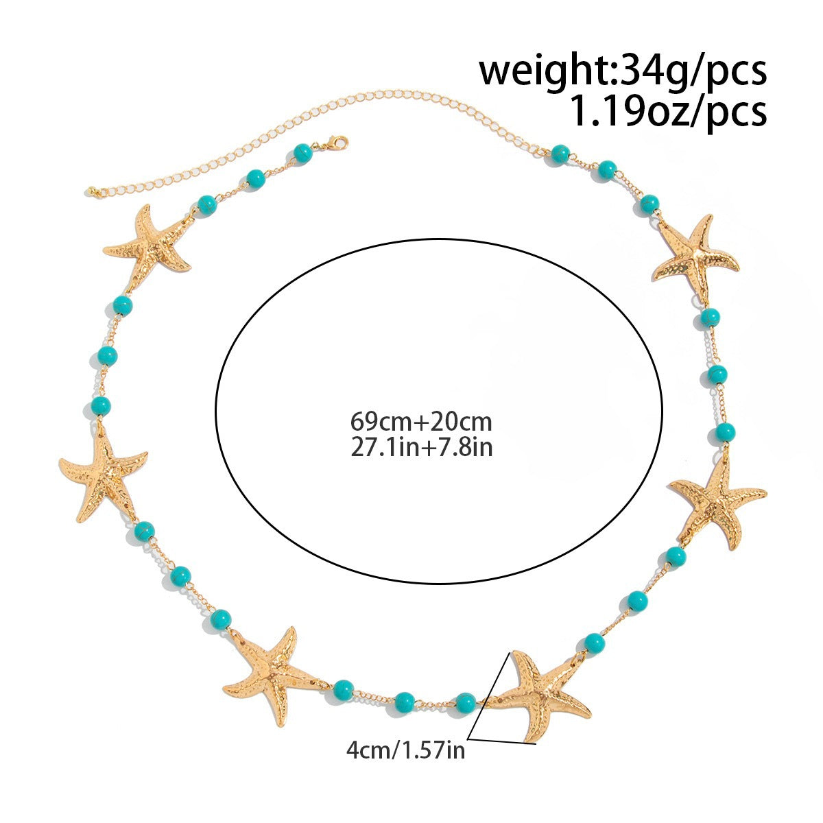 Boho Gold Plated Starfish Stone Link Waist Chain 8ZA6JBC73L