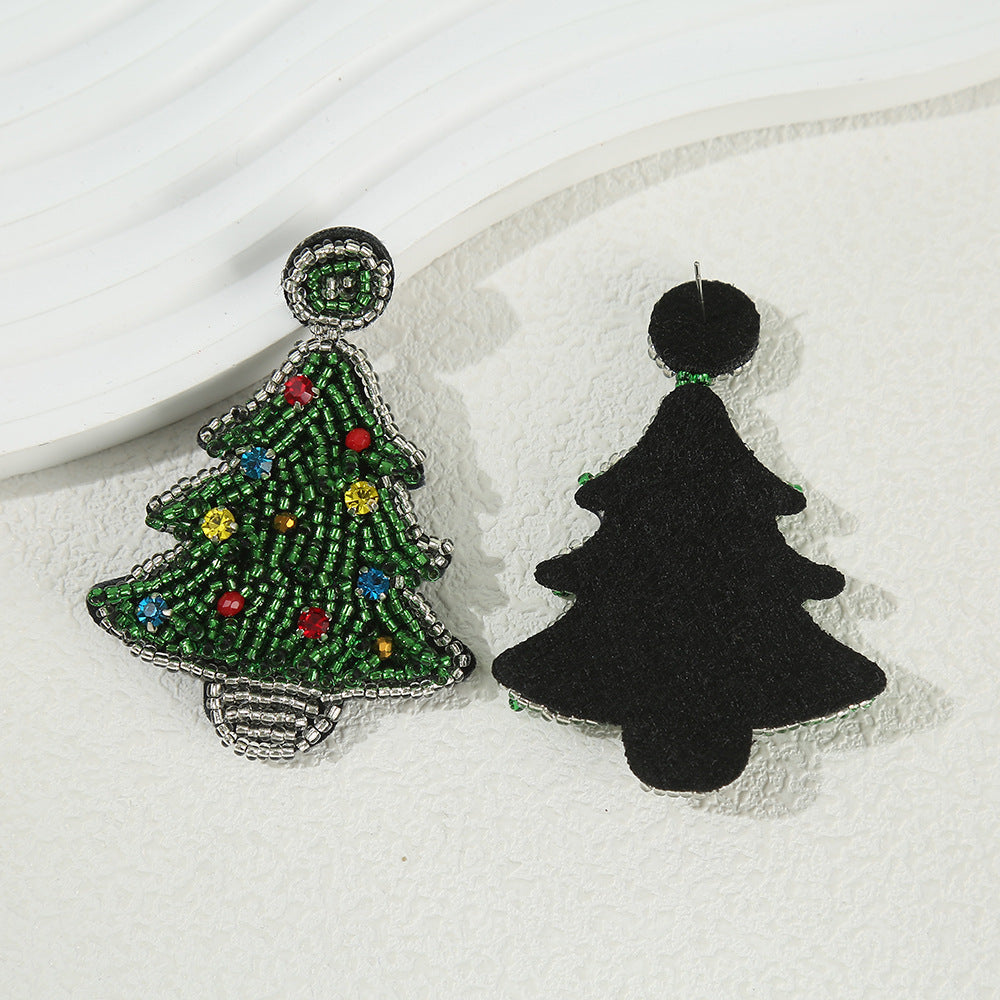 Beaded Rhinestone Christmas Tree Earrings - DippedShop Wholesale - #5027