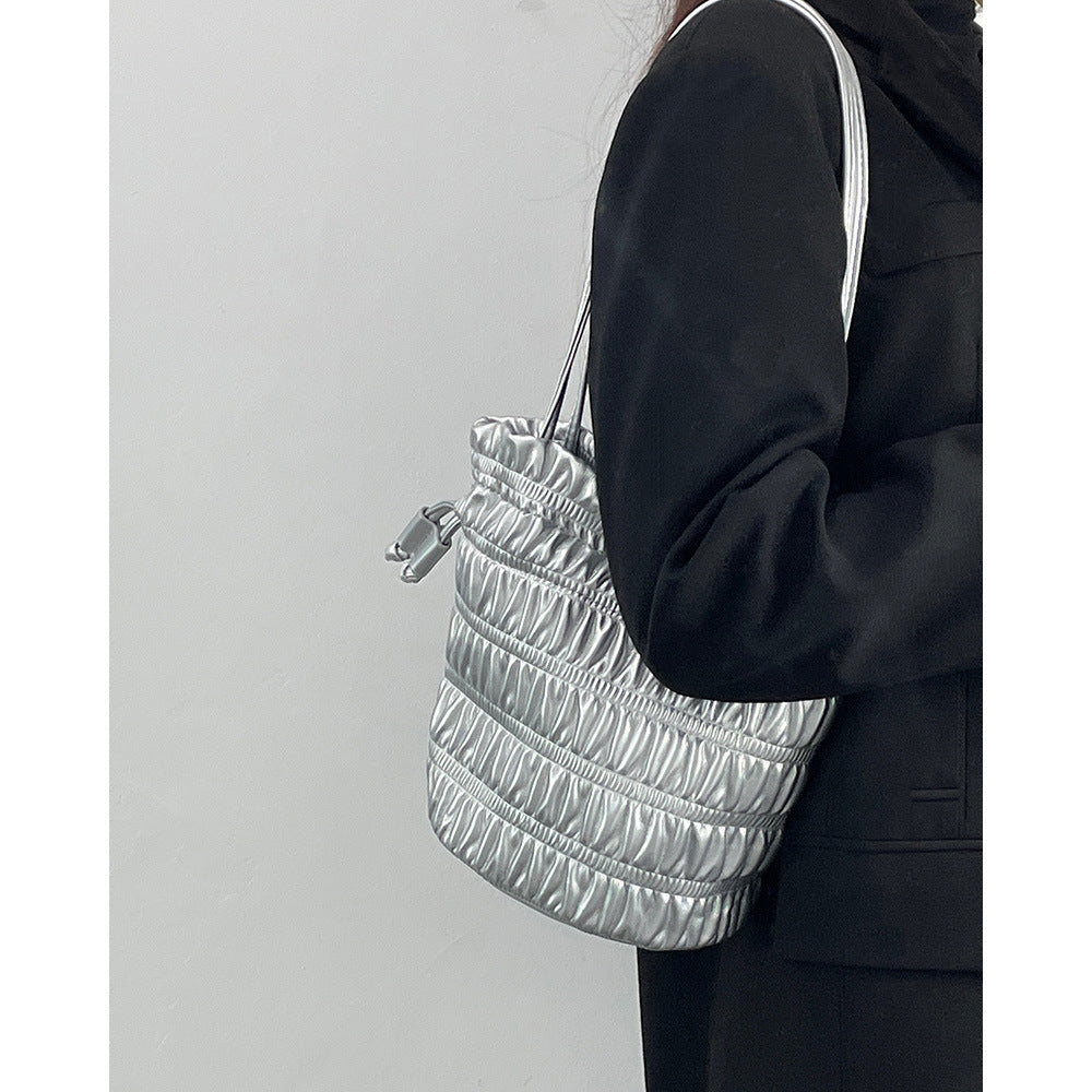 Minimalist Ruched Drawstring Bucket Shoulder Bag 6W10BBG1395
