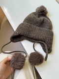 Trendy Pom Pom Ear Flaps Soft Beanie Hat 6W6HAT709