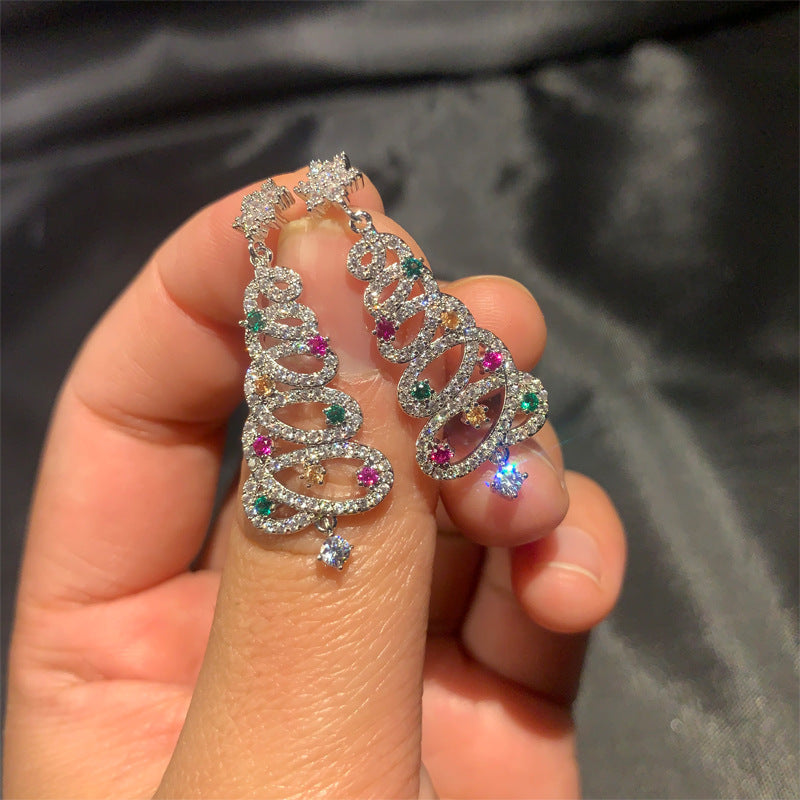 Colorful Rhinestone Christmas Tree Tassel Dangle Earrings DP25G791
