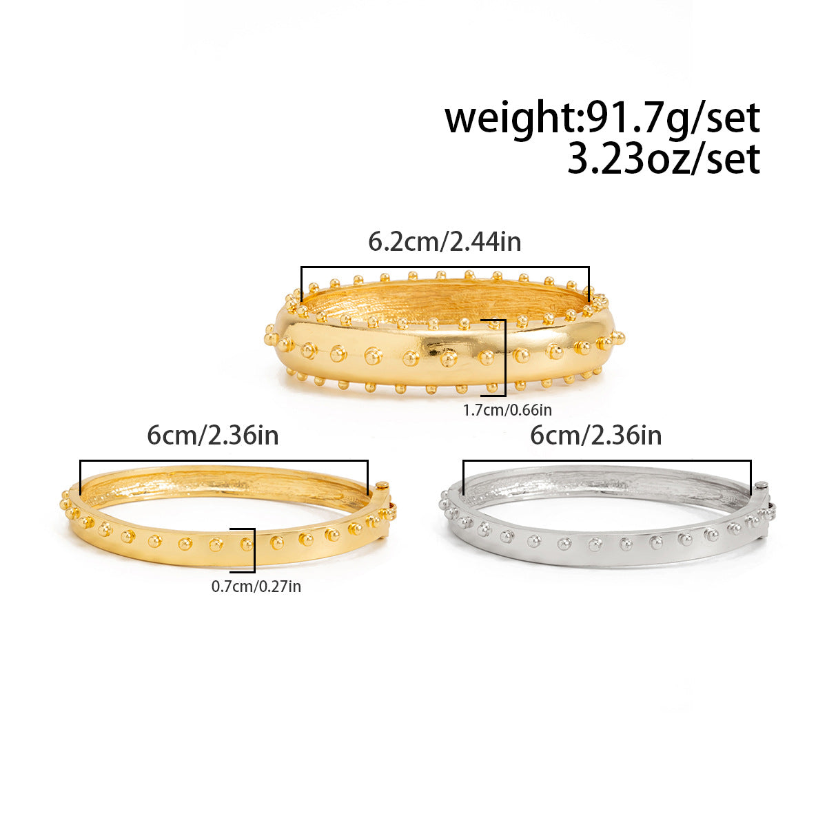 Punk Style Color Contrast Rivet Studded Bracdelet Set 6W6JBR597