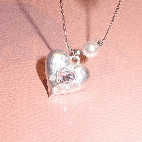 Double-Layer Cubic Zirconia Heart Pendant Necklace 6W6JNC381L
