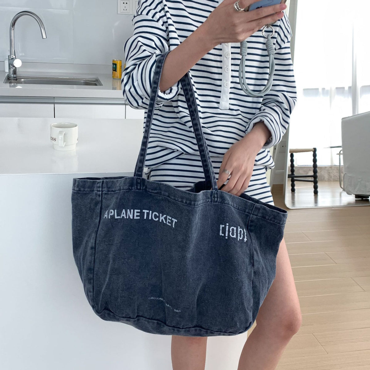 Simple Large Capacity Letter Print Canvas Tote Bag 6W10BBG2496
