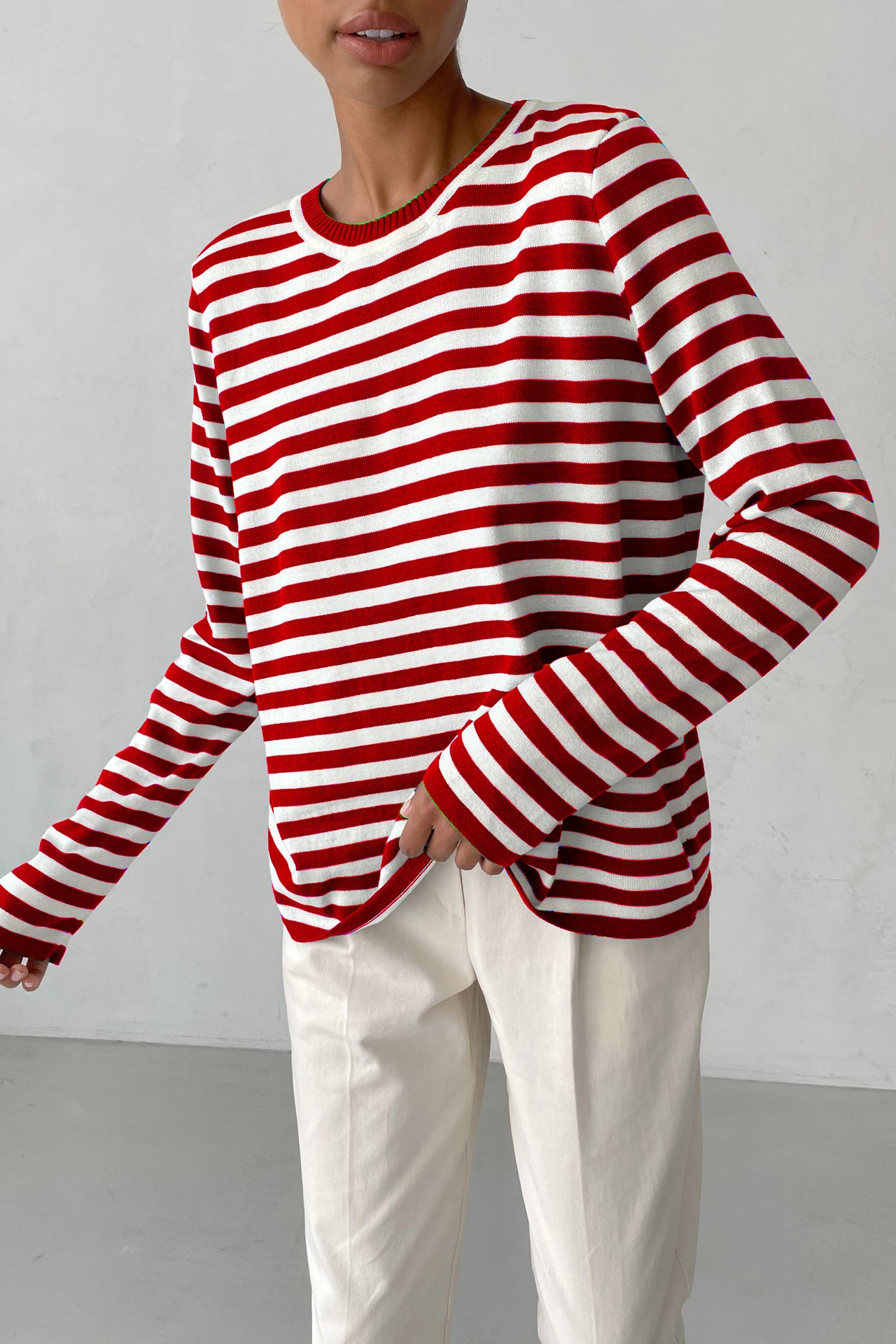 Round Collar Stripe Sweater - DippedShop Wholesale - #8915