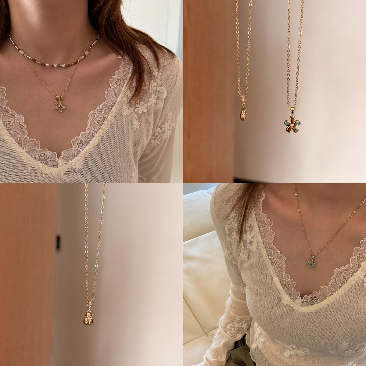 Flower Teardrop Pendant Necklace - DippedShop Wholesale - #3011