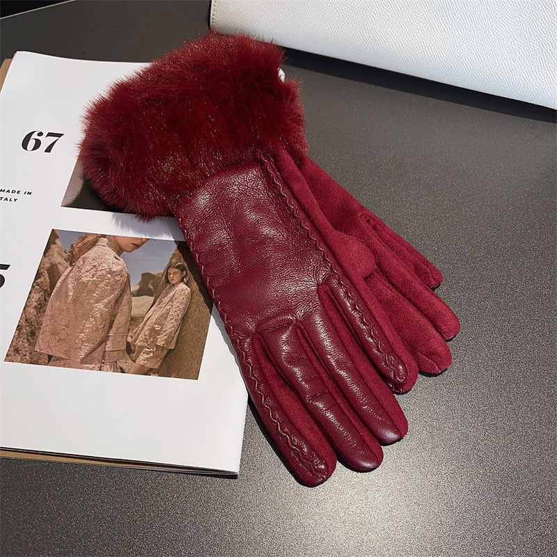 Rhinestone Plush Warm Gloves - DippedShop Wholesale - #3107