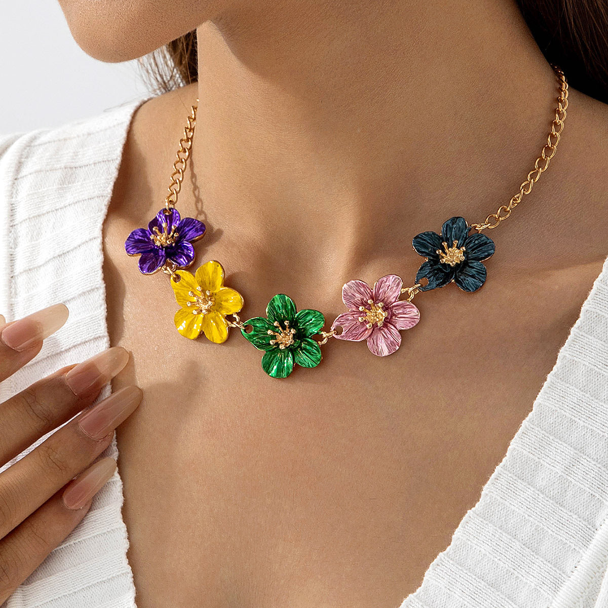 Trendy Exaggerated Blue Flower Chain Anklets 8ZA6JAB44L