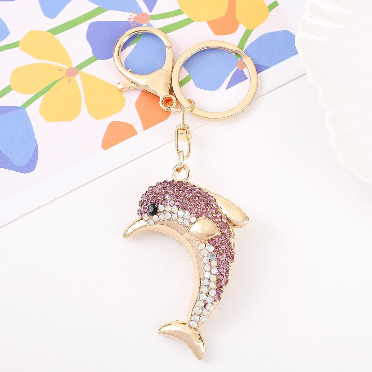 Funny Rhinestones Dolphin Pendant Keychain Bag Charm 6W10BBC632