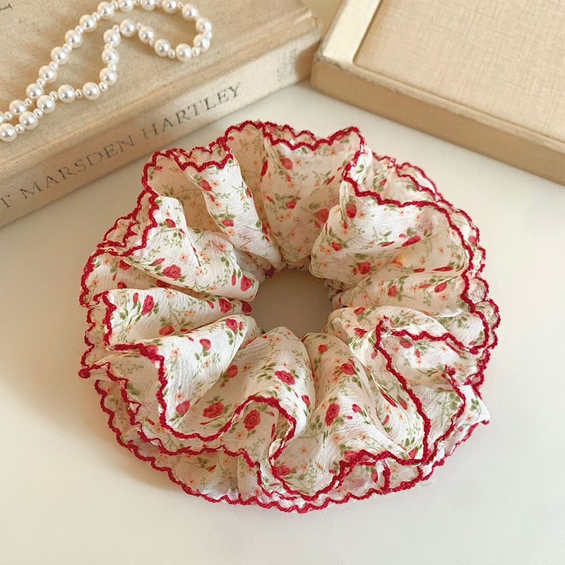 Layered Floral Red Edge Hair Scrunchie MK2BLW6W6HSR10