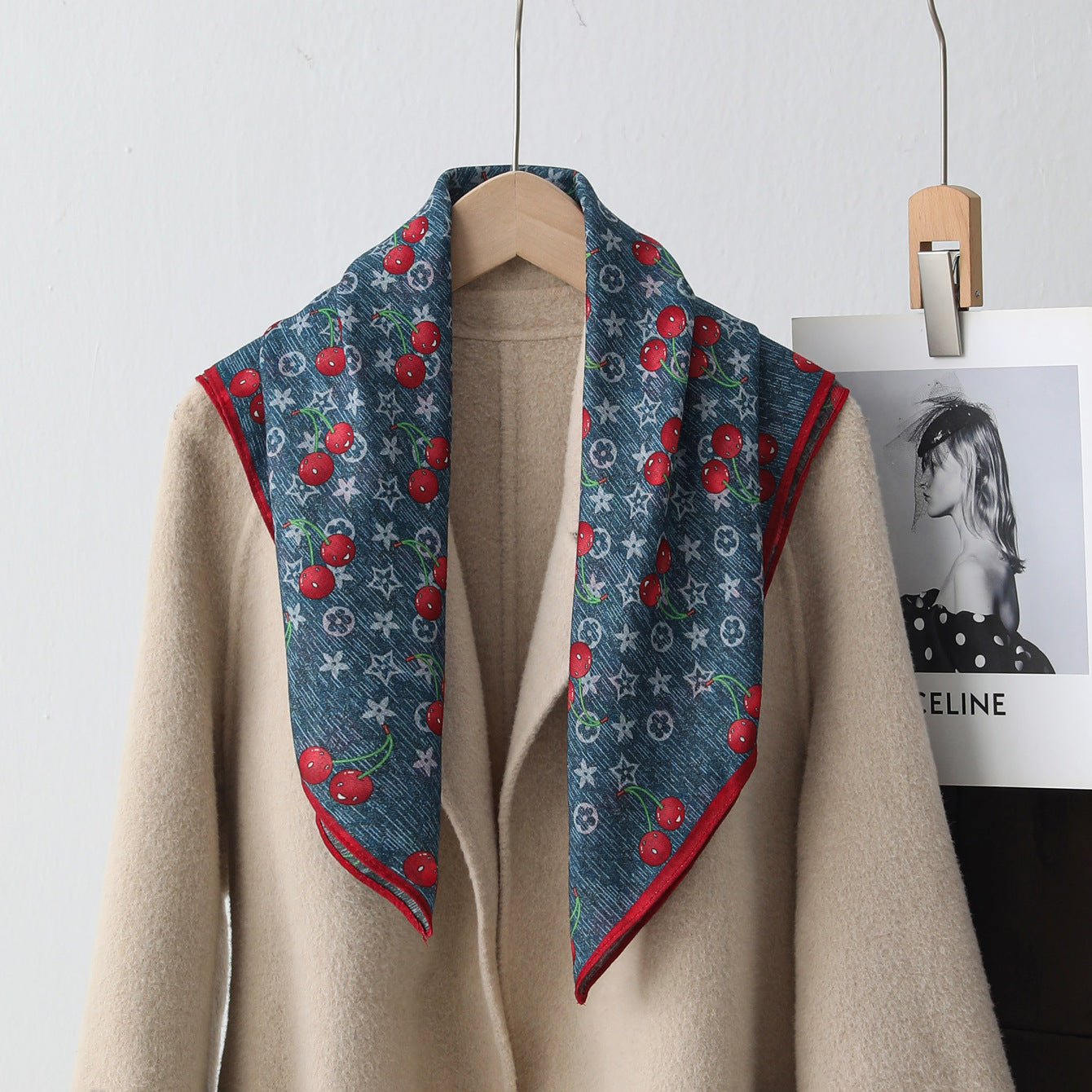 Cherry Print Square Scarf - DippedShop Wholesale - #0339