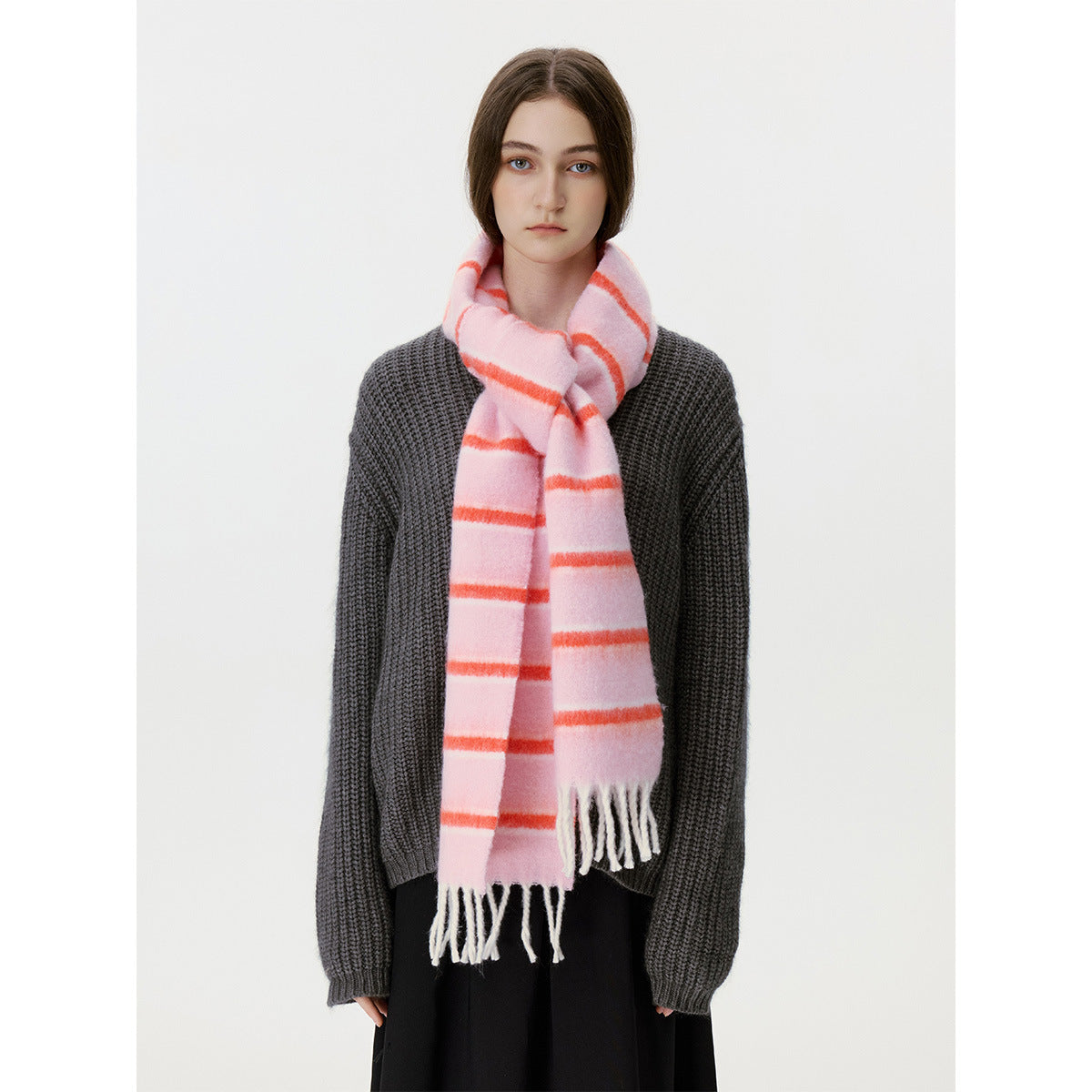 Stylish Color Block Striped Tassel Scarf 6W6NSW302