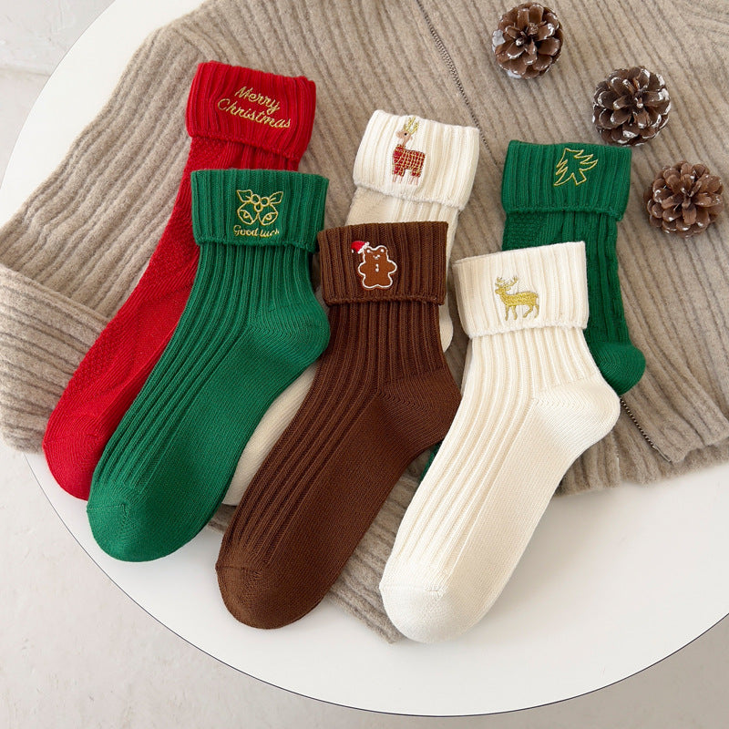 Christmas Cozy Fold Over Ribbed Socks 6W8FSO915