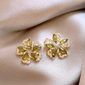 Fashion Green Cubic Zirconia Flower Stud Earrings 6W6JER752