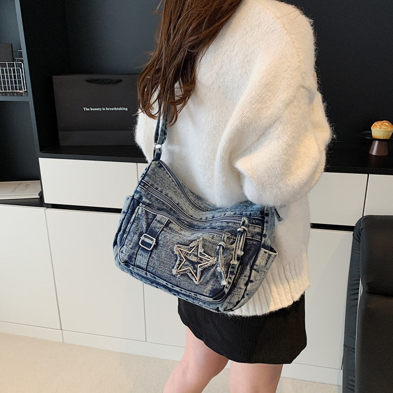 Casual Star Pattern Denim Versatile Shoulder Bag 6W10BBG1401
