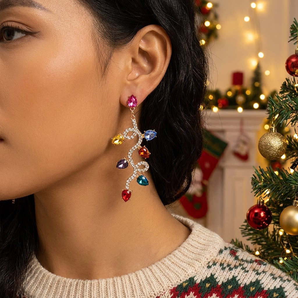 Christmas Colorful Light Bulb Rhinestone Dangle Earrings 6W6JER678