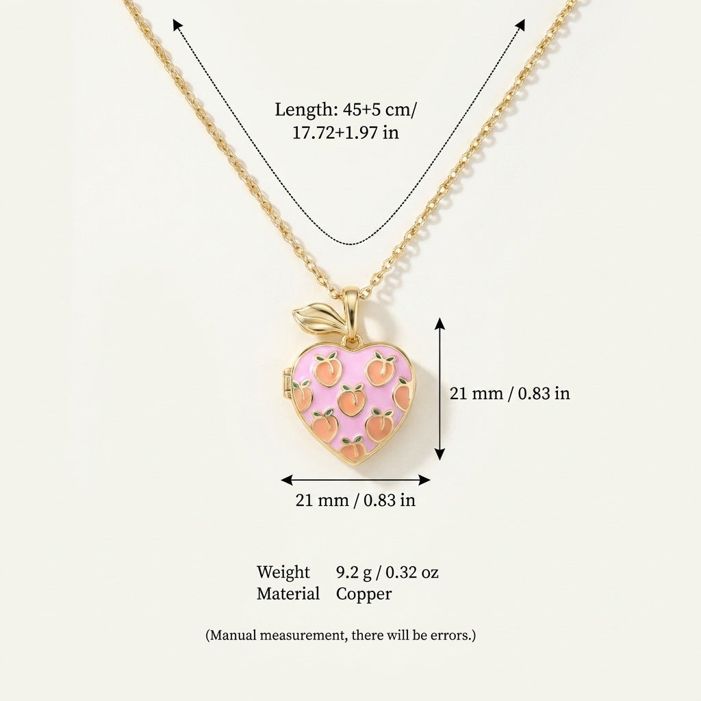 Cute Pink Peach Heart Pendant Locket Necklace 6W6JNC413L