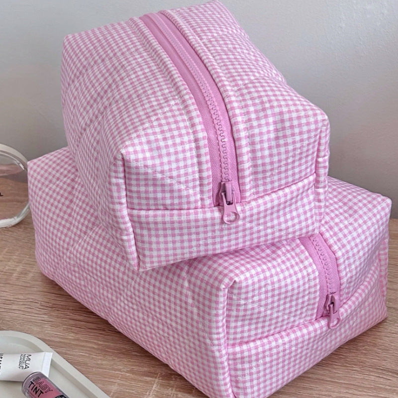 Pink Plaid Sweet Large Capacity Make Up Bag DPB0101