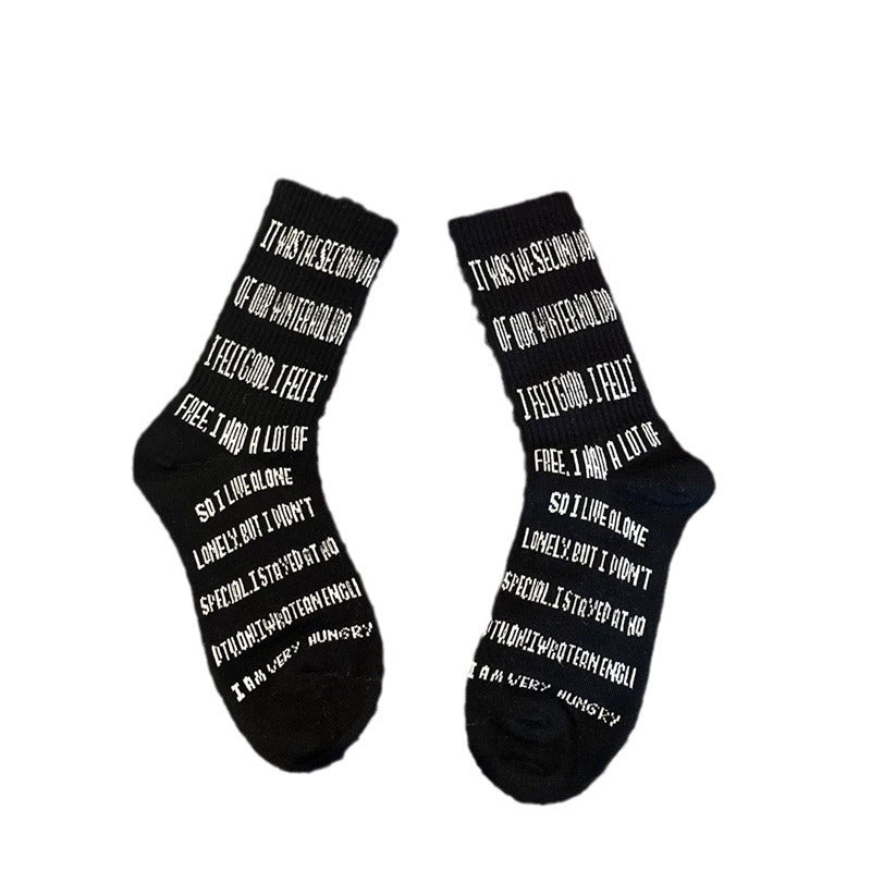 Casual Black White Letter Print Crew Socks 6W8FSO708