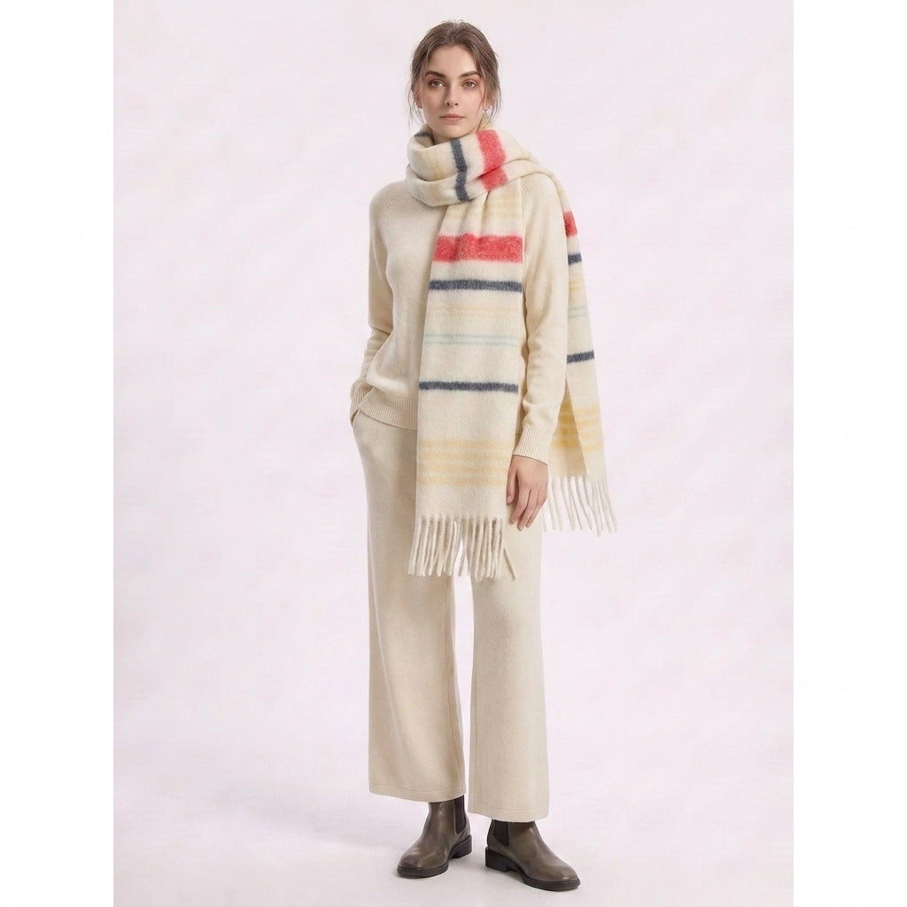 Striped Mohair Tassel Scarf - DippedShop Wholesale - #4227