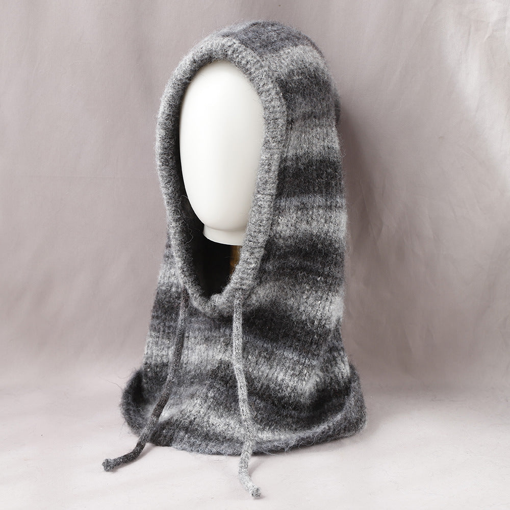 Vintage Striped Knitted Hooded Scarf Hat 6W6HAT702