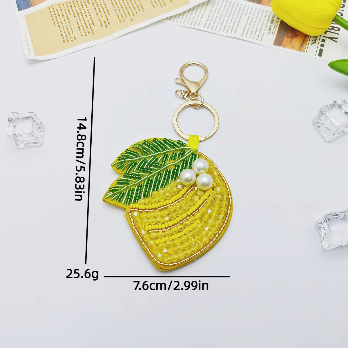 Creative Beaded Embroidery Lemon Pendant Keychain 6W10BBC810